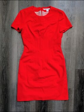 Diane von Furstenberg Dress Womens Size 4 Red Orange Sheath Short Sleeve Career